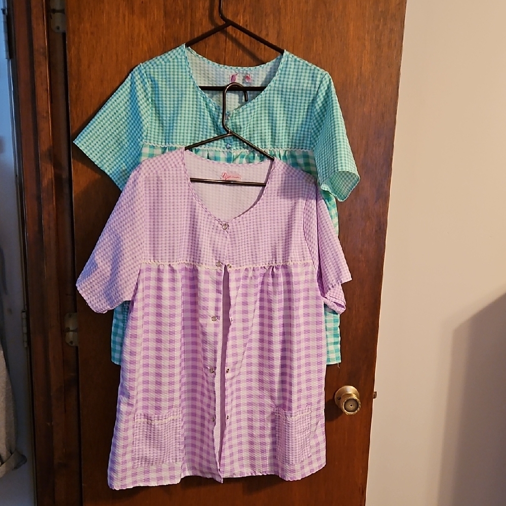 Plaid Button-Up 2 Tops - Purple and Green checkered,  sz XL